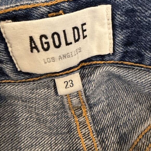 AGOLDE Riley High Rise Cropped Straight Jeans Button Fly Light Distress Size 23 - Picture 7 of 14